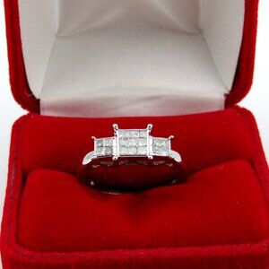 Natural Diamond Square Three-Stone Engagement Ring 10k White Gold Sz 7.5